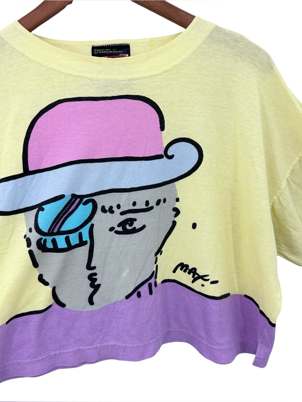Peter Max NEOMAX T Shirt Vtg 80s Zero Man Art Button Top - Picture 3 of 4